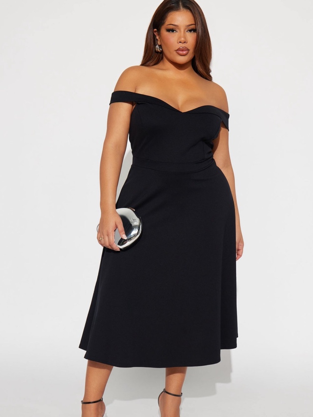 Fashion Nova Black Off The Shoulder Midi Dress